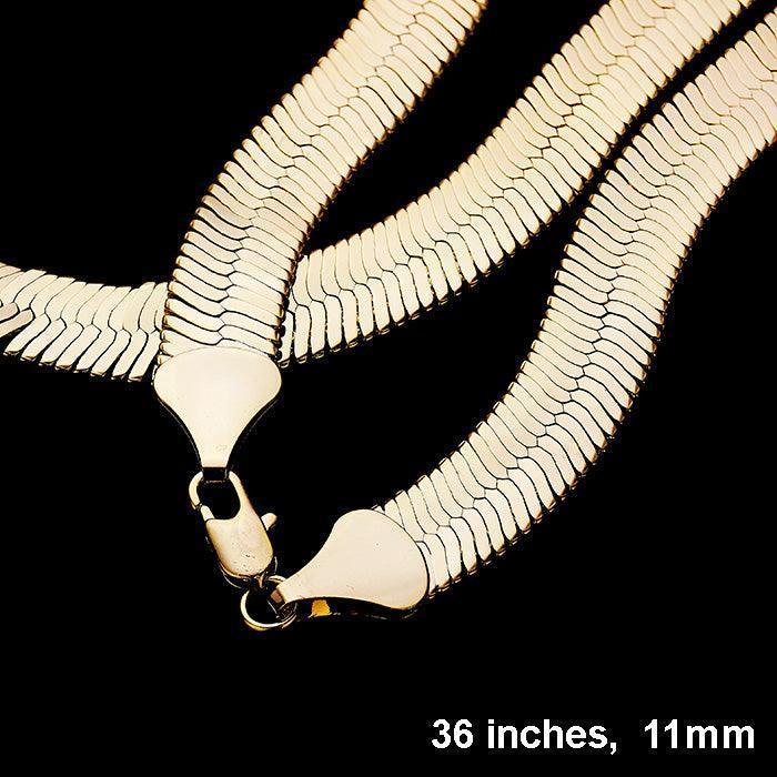 Gold 36 INCH, 11mm-Gold Plated Superflex Herringbone Chain Necklace - Jewelry Store by Erik Rayo