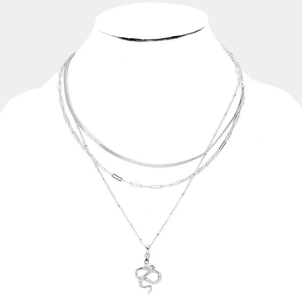 Metal Snake Pendant Layered Necklace - Jewelry Store by Erik Rayo
