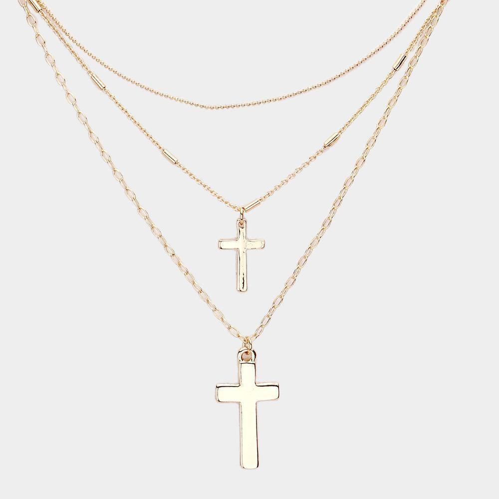 Gold Metal Cross Pendant Layered Necklace - Jewelry Store by Erik Rayo