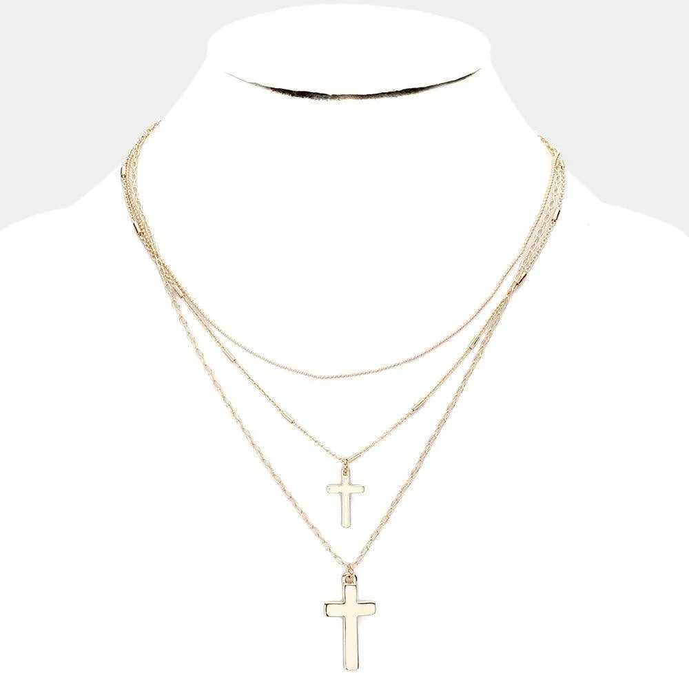Gold Metal Cross Pendant Layered Necklace - Jewelry Store by Erik Rayo