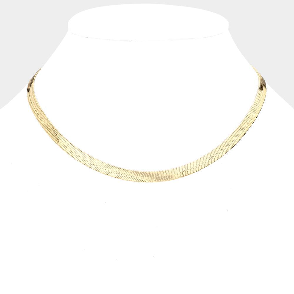 Gold Gold Plated 16 Inch 6mm Herringbone Metal Chain Necklace