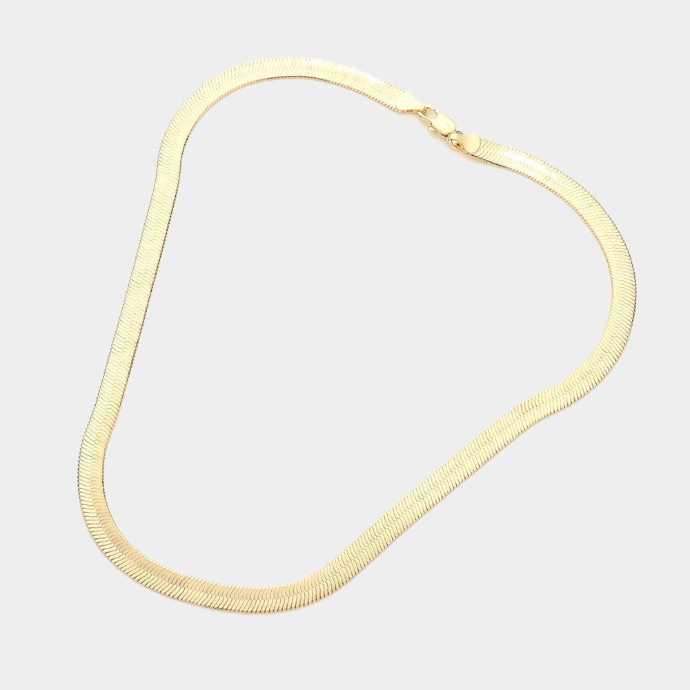 Gold Gold Plated 16 Inch 6mm Herringbone Metal Chain Necklace - Jewelry Store by Erik Rayo