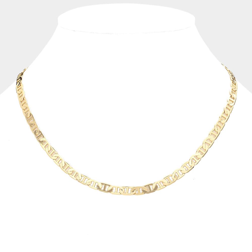 Gold Gold Plated 18 Inch 6mm Mariner Metal Chain Necklace