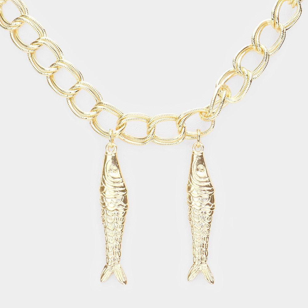 Gold Double Metal Fish Pendant Necklace - Jewelry Store by Erik Rayo