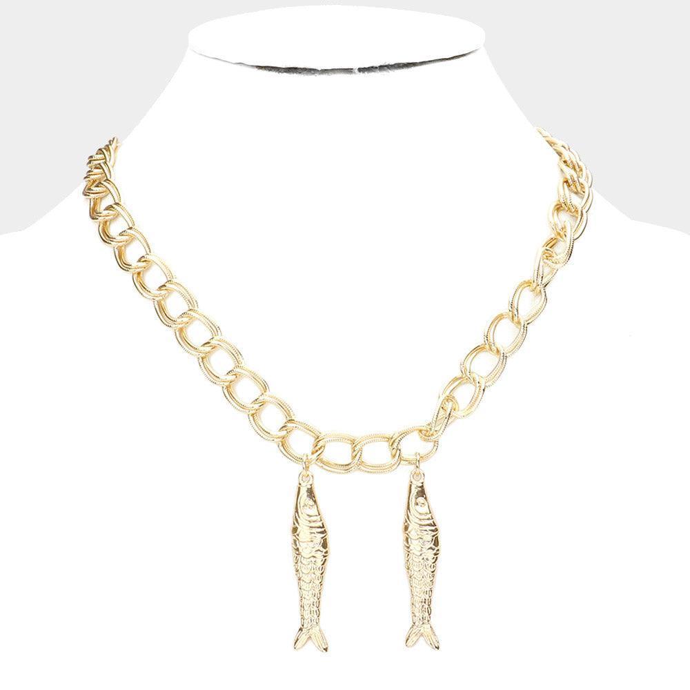 Gold Double Metal Fish Pendant Necklace - Jewelry Store by Erik Rayo