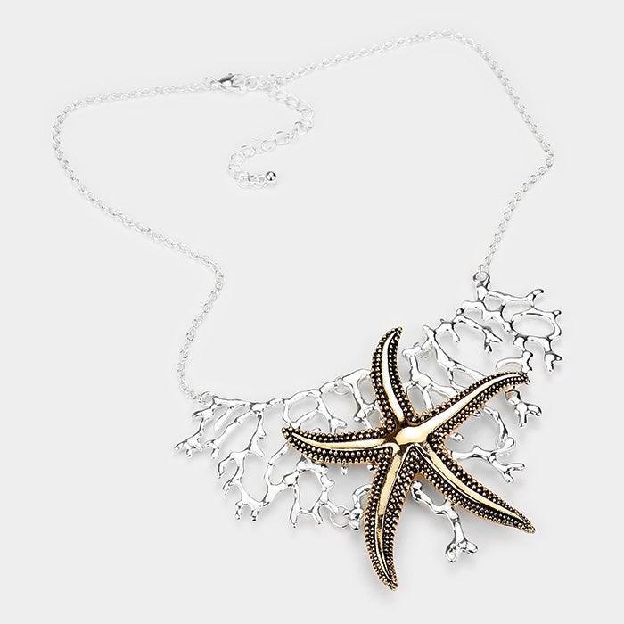 Silver Starfish Metal Coral Collar Necklace - Jewelry Store by Erik Rayo