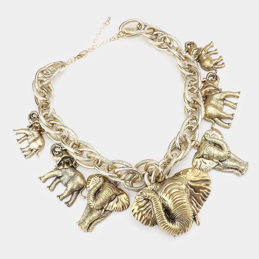 Gold Metal Elephant Charm Necklace - Jewelry Store by Erik Rayo