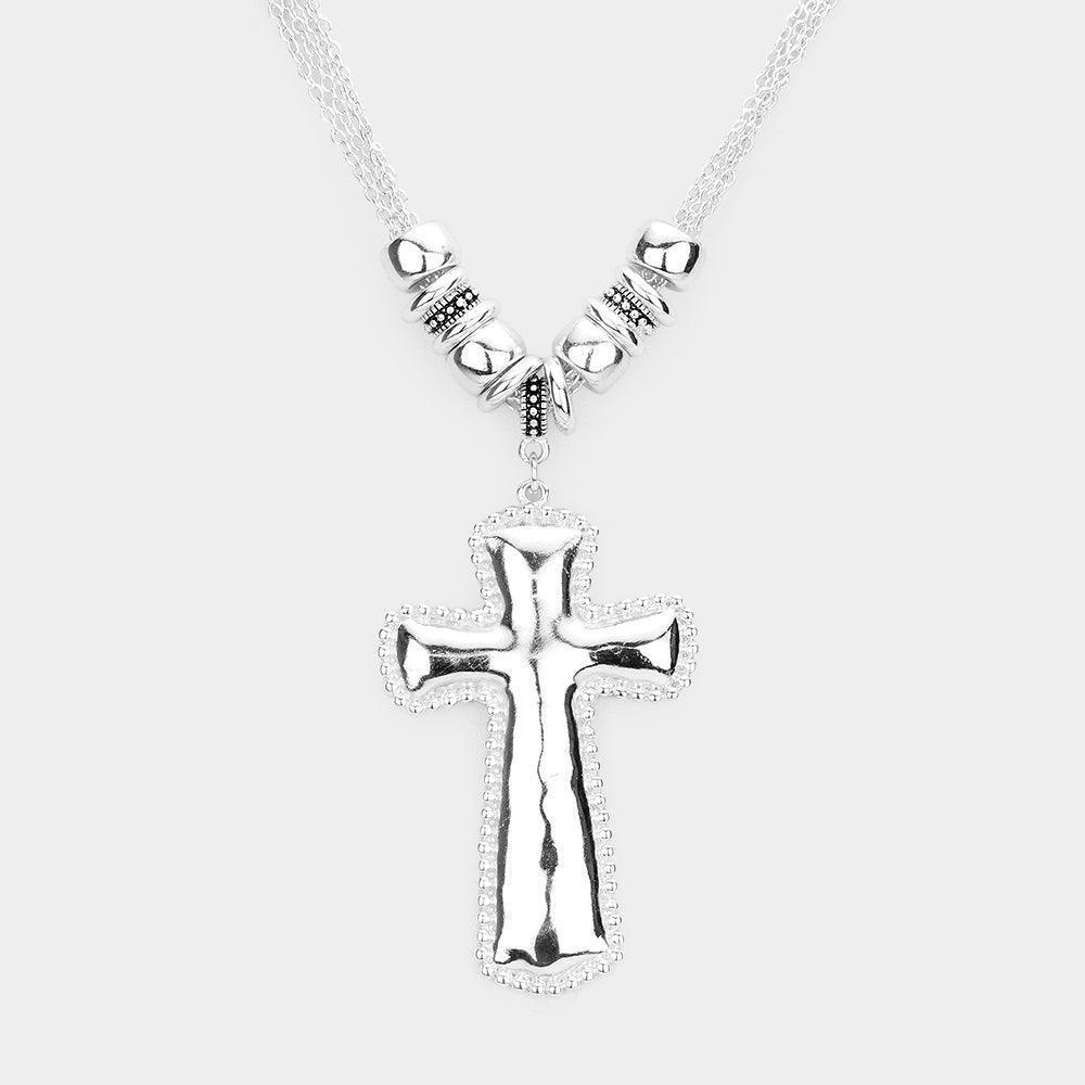 Silver Antique Metal Cross Pendant Necklace - Jewelry Store by Erik Rayo
