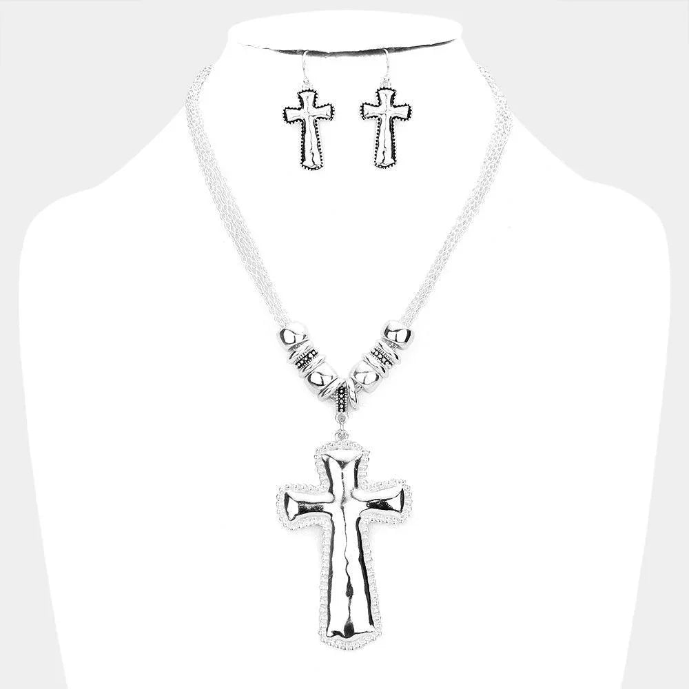 Silver Antique Metal Cross Pendant Necklace - Jewelry Store by Erik Rayo