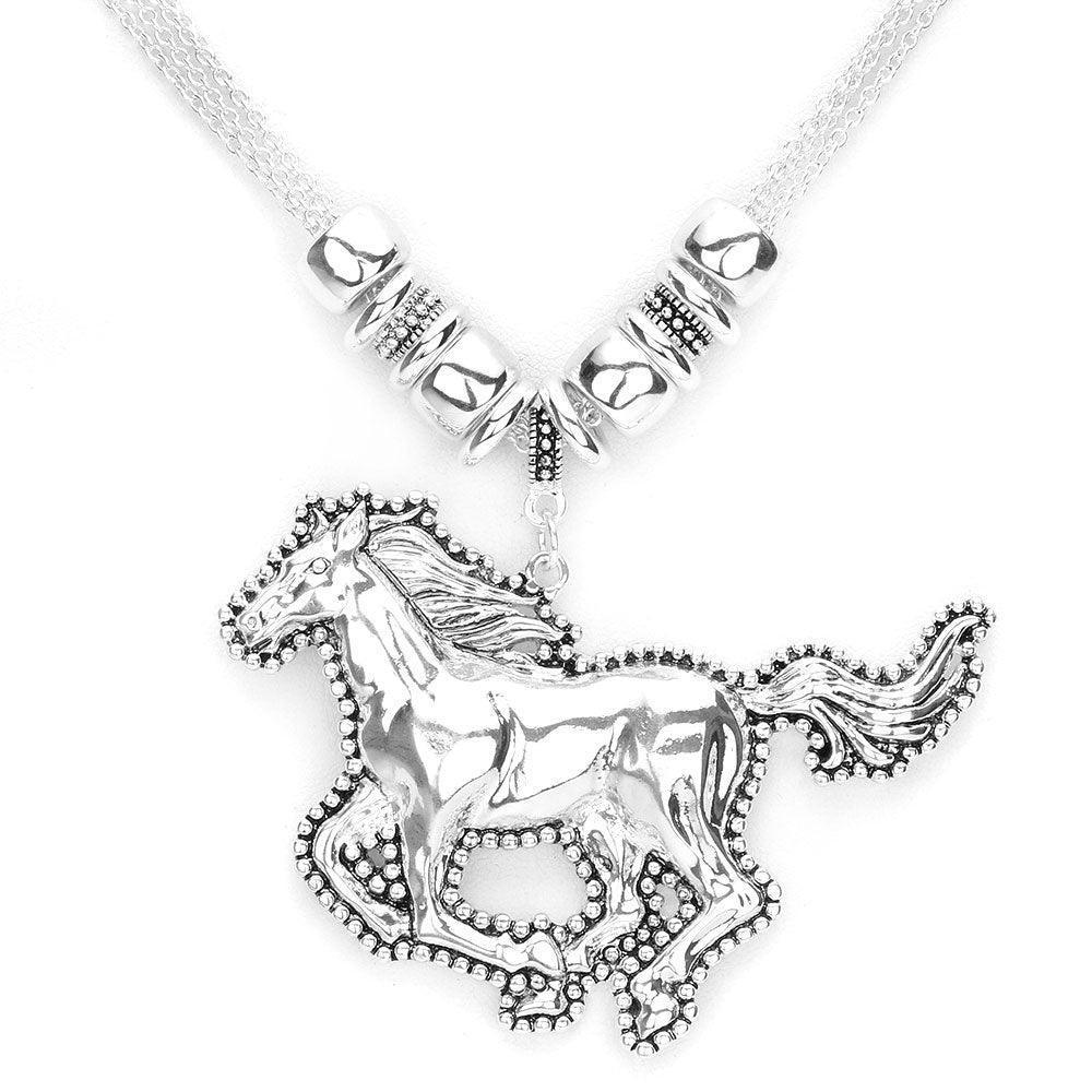 Silver Antique Metal Horse Pendant Necklace - Jewelry Store by Erik Rayo
