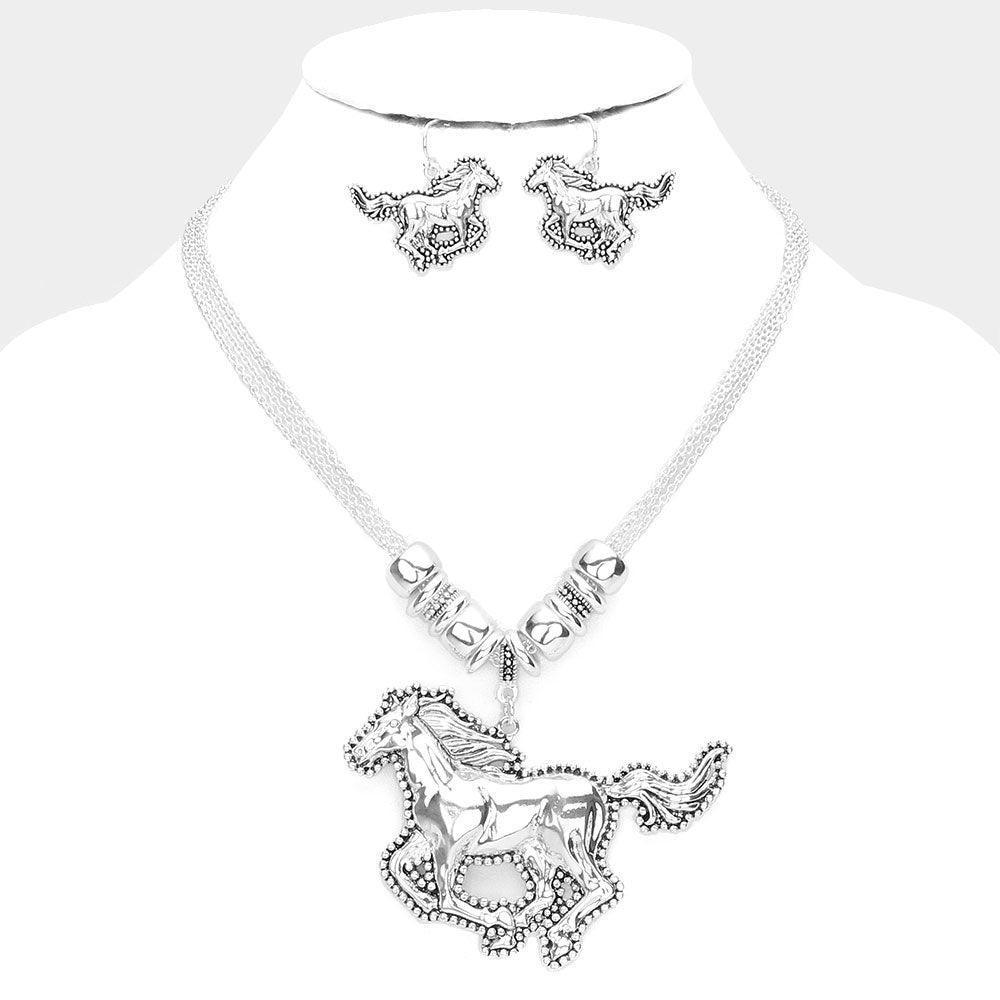 Silver Antique Metal Horse Pendant Necklace - Jewelry Store by Erik Rayo