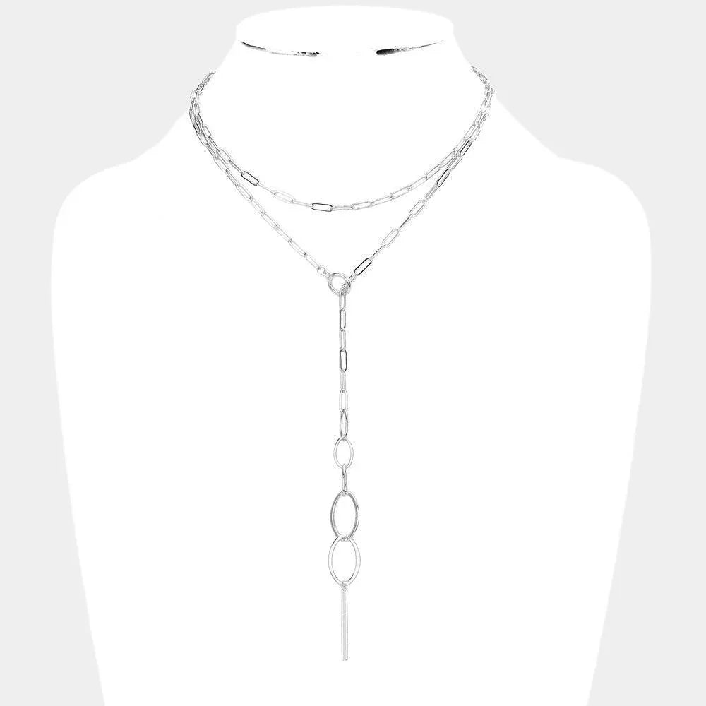 Open Metal Oval Link Double Layered Y Necklace - Jewelry Store by Erik Rayo