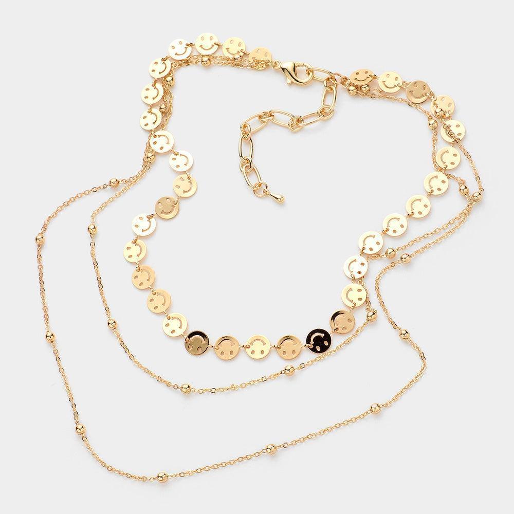Gold Metal Smile Link Triple Layered Bib Necklace - Jewelry Store by Erik Rayo
