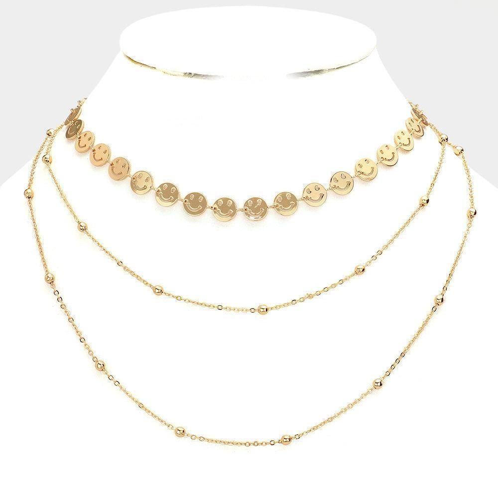 Gold Metal Smile Link Triple Layered Bib Necklace - Jewelry Store by Erik Rayo