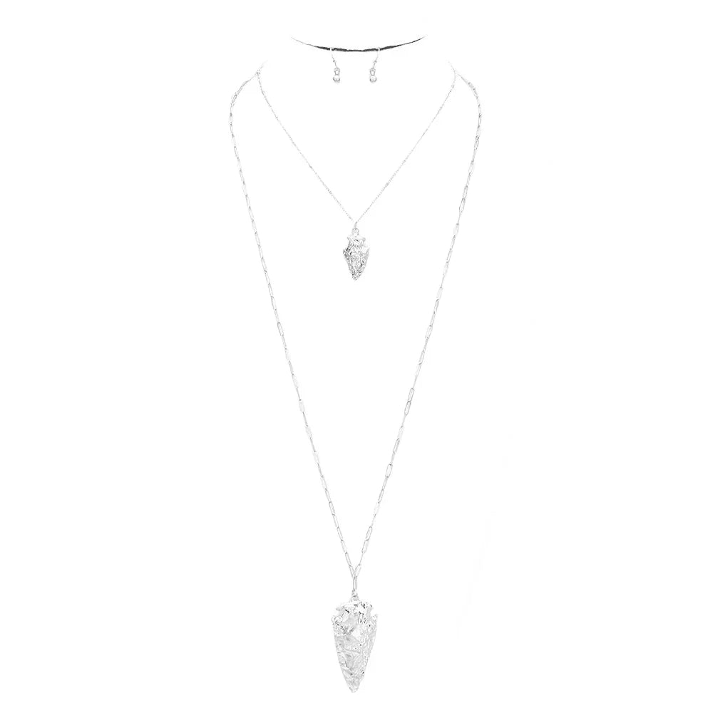 Silver 
Hammered Metal Abstract Pendant Chain Long Necklace - Jewelry Store by Erik Rayo