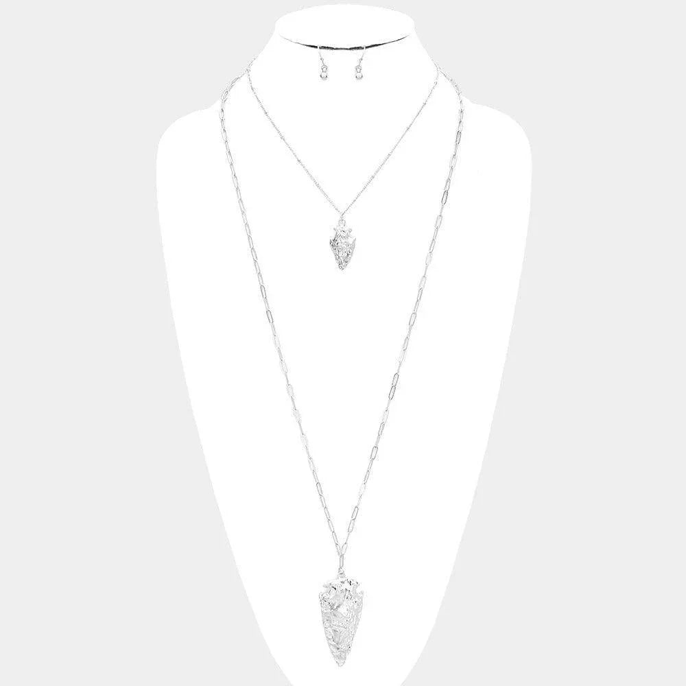 Silver 
Hammered Metal Abstract Pendant Chain Long Necklace - Jewelry Store by Erik Rayo