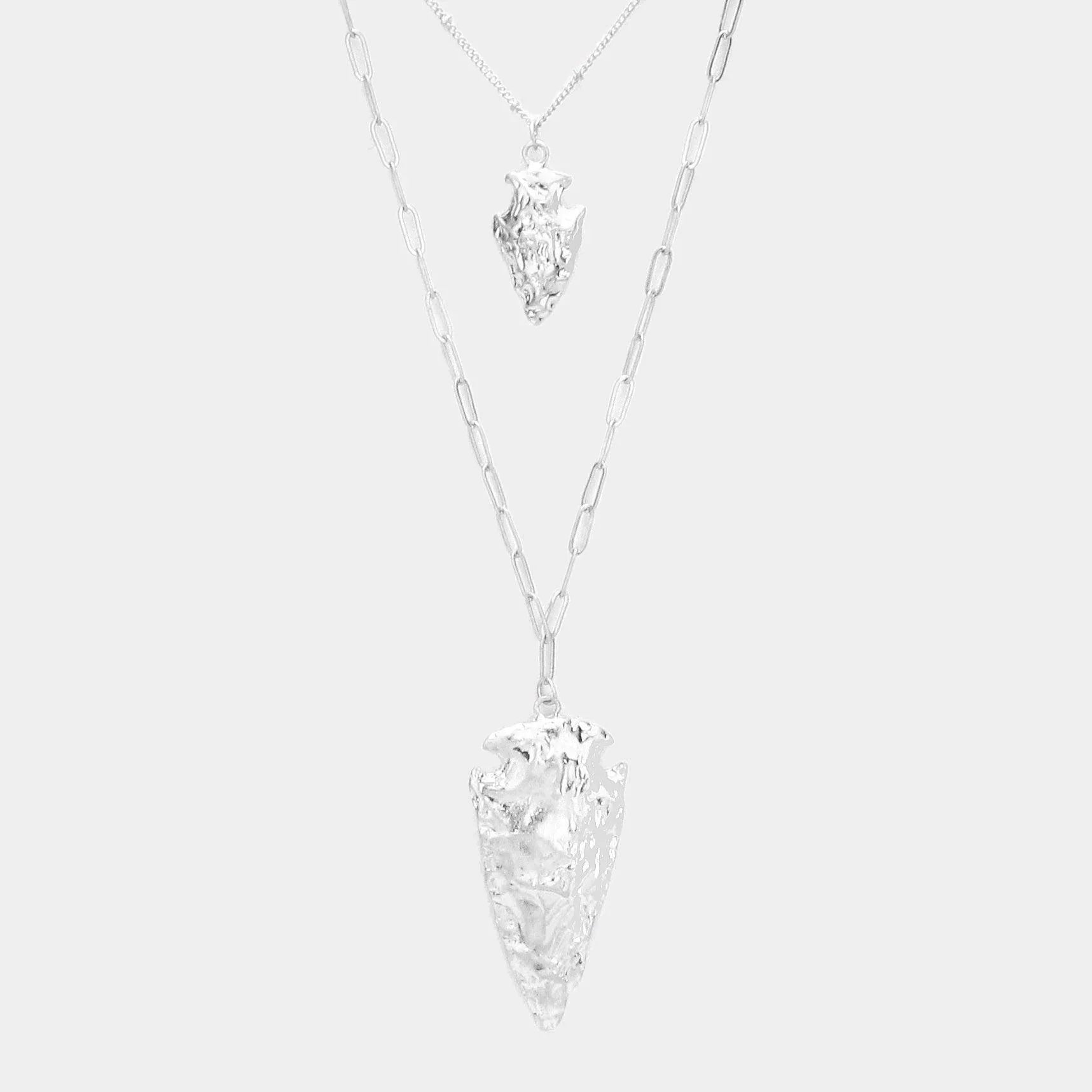 Silver 
Hammered Metal Abstract Pendant Chain Long Necklace - Jewelry Store by Erik Rayo