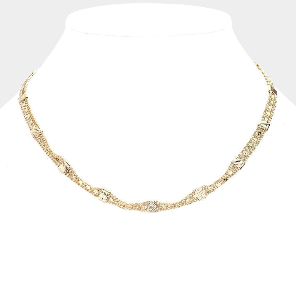 Gold Triple Metal Chain Layered Necklace - Jewelry Store by Erik Rayo