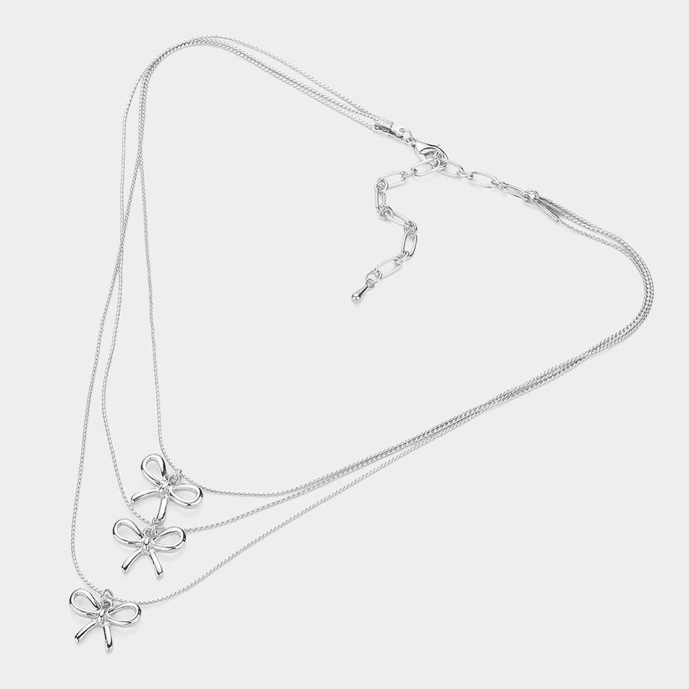 Metal Bow Pendant Accented Triple Layered Necklace - Jewelry Store by Erik Rayo