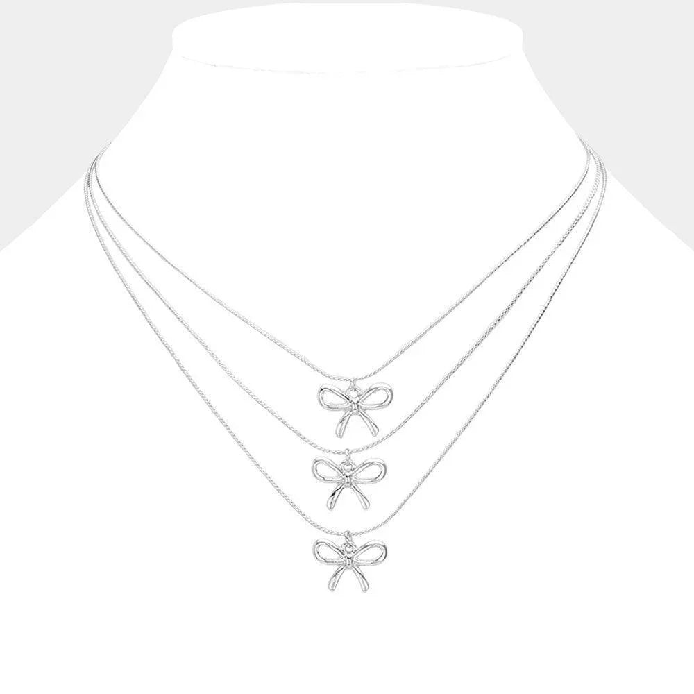 Metal Bow Pendant Accented Triple Layered Necklace - Jewelry Store by Erik Rayo