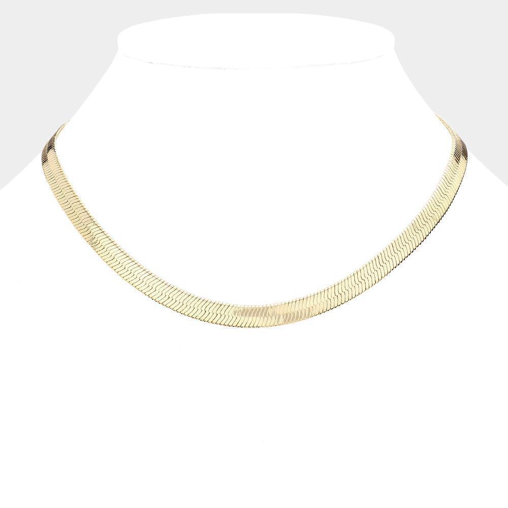 Gold Gold Plated 16 Inch 7mm Herringbone Metal Chain Necklace - Jewelry Store by Erik Rayo