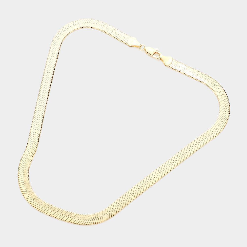 Gold Gold Plated 16 Inch 7mm Herringbone Metal Chain Necklace - Jewelry Store by Erik Rayo