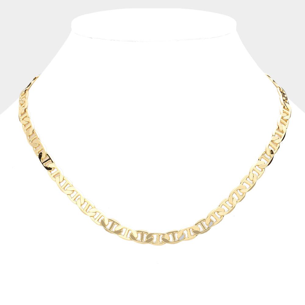 Gold Gold Plated 18 Inch 7mm Mariner Metal Chain Necklace