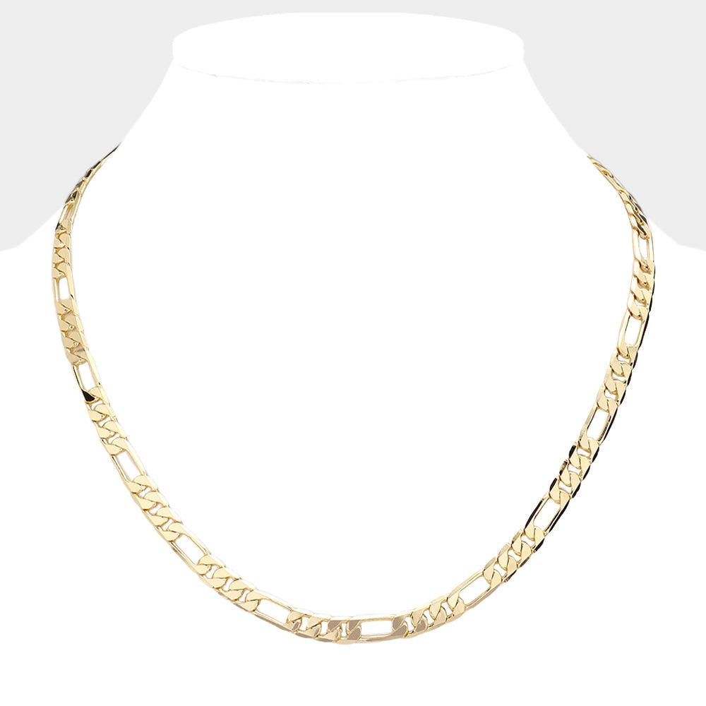 Gold Gold Plated 20 Inch 7mm Figaro Metal Chain Necklace