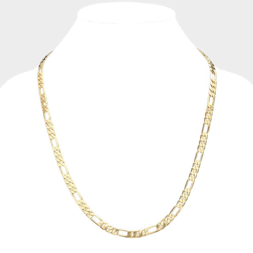 Gold Gold Plated 24 Inch 7mm Figaro Metal Chain Necklace