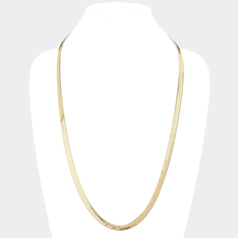 Gold Gold Plated 30 Inch 7mm Herringbone Metal Chain Necklace