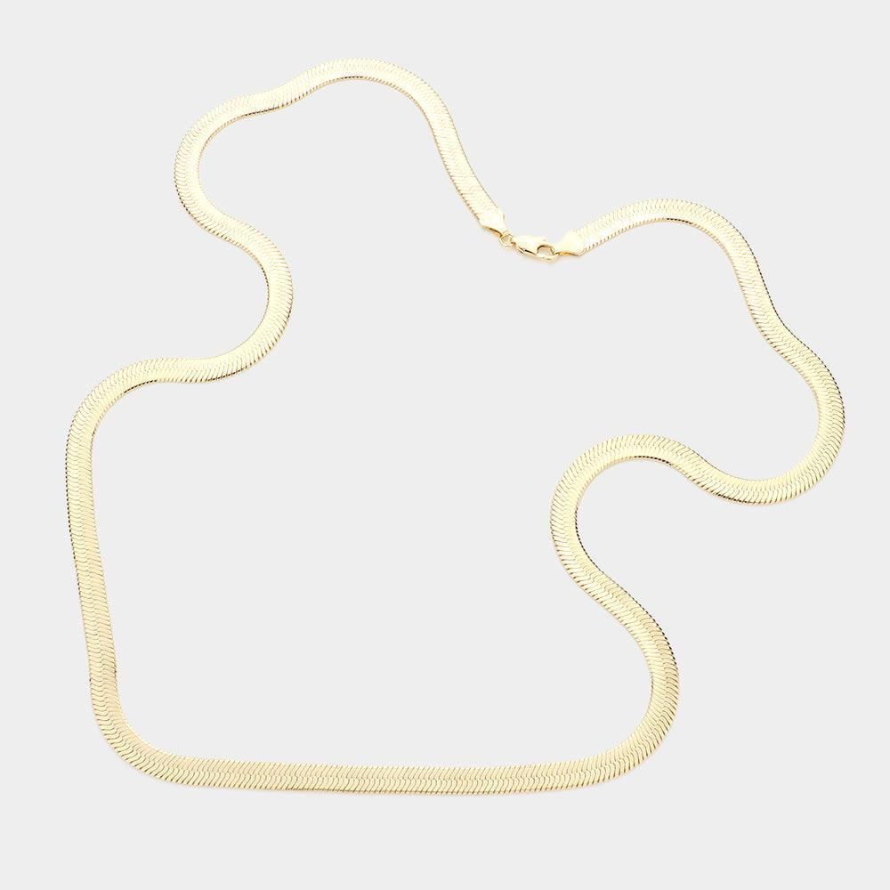 Gold Gold Plated 30 Inch 7mm Herringbone Metal Chain Necklace - Jewelry Store by Erik Rayo