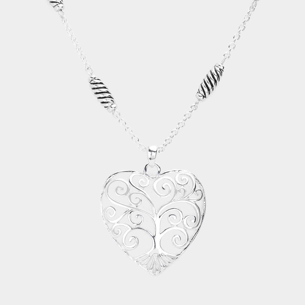 Silver Antique Metal Heart Pendant Necklace - Jewelry Store by Erik Rayo