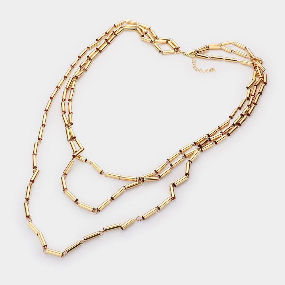 Gold Metal Cylinder Triple Layered Bib Necklace - Jewelry Store by Erik Rayo
