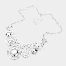 Load image into Gallery viewer, Silver Abstract Swirl Metal Pendant Statement Necklace
