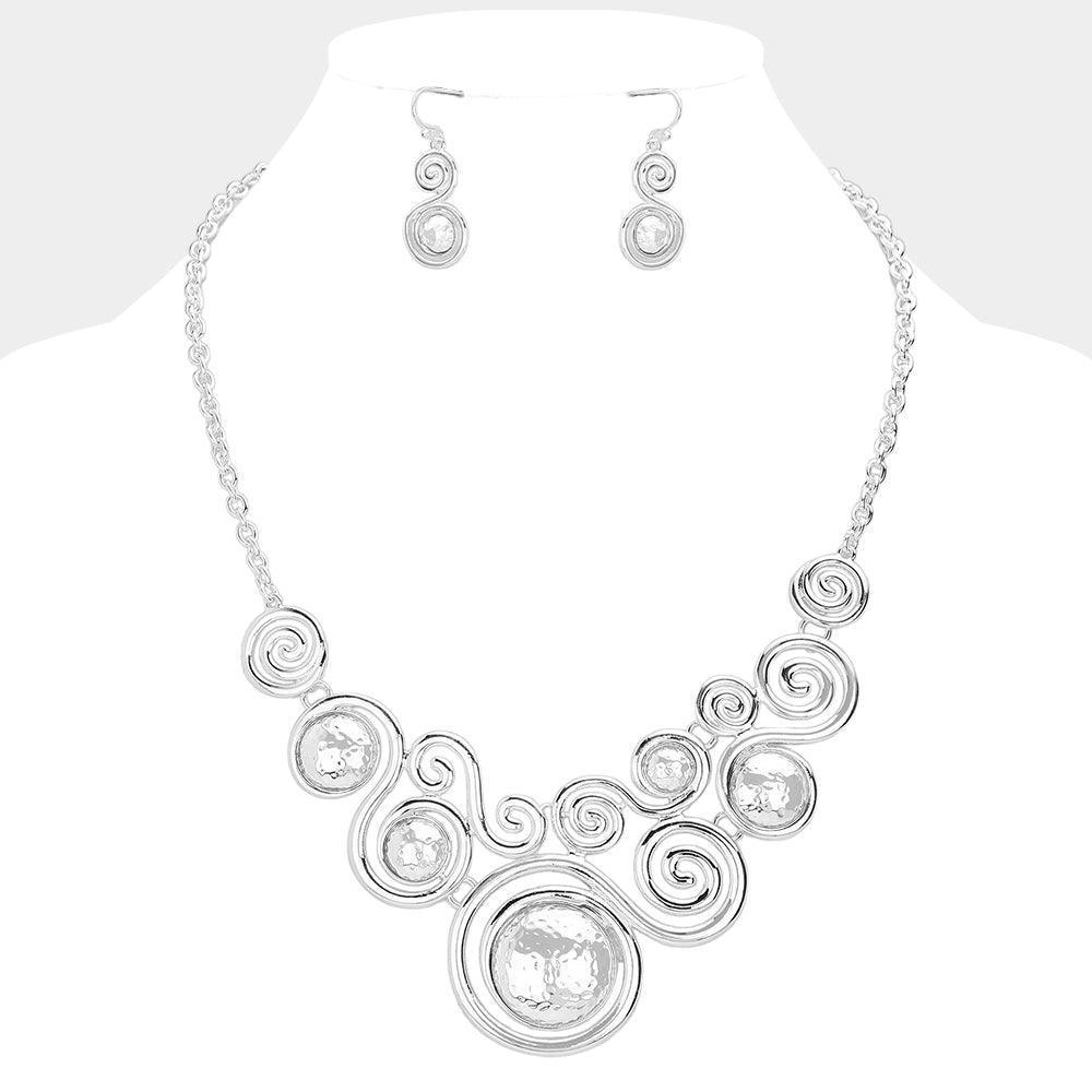 Silver Abstract Swirl Metal Pendant Statement Necklace