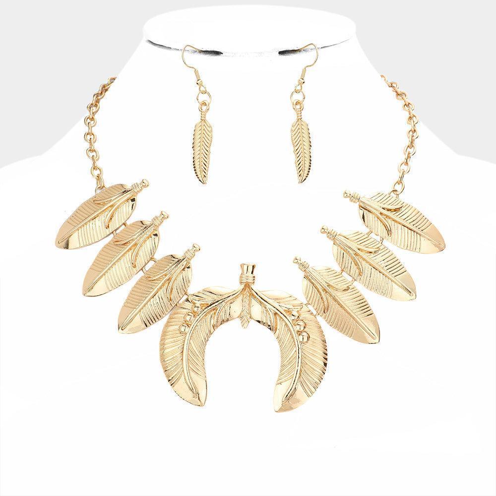 Gold Boho Metal Leaves Pendants Statement Necklace - Jewelry Store by Erik Rayo