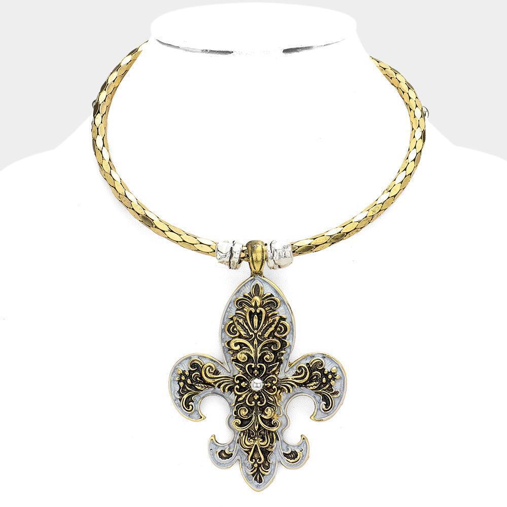 Gold Metal Fleur de Lis Pendant Necklace - Jewelry Store by Erik Rayo