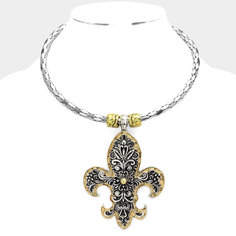 Silver Metal Fleur de Lis Pendant Necklace - Jewelry Store by Erik Rayo
