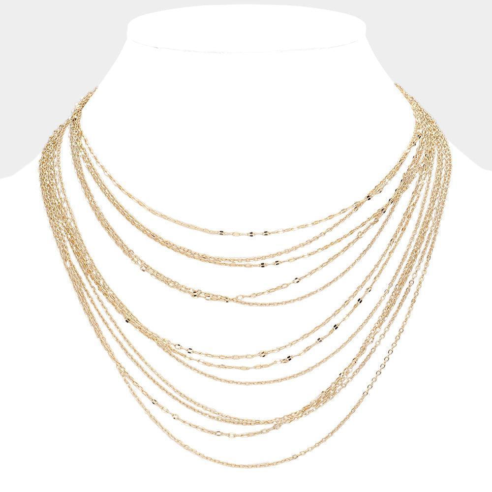 Gold Metal Chain Multi Layered Bib Necklace - Jewelry Store by Erik Rayo