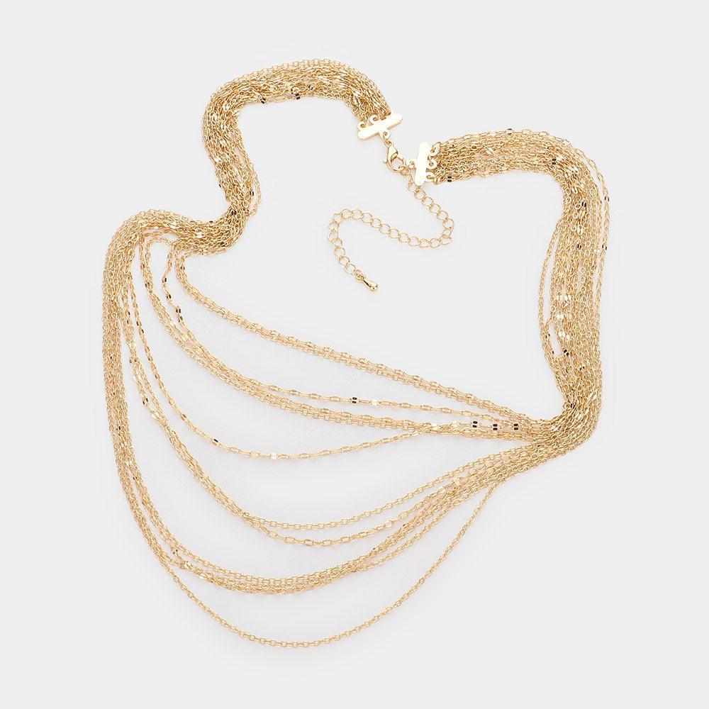 Gold Metal Chain Multi Layered Bib Necklace - Jewelry Store by Erik Rayo