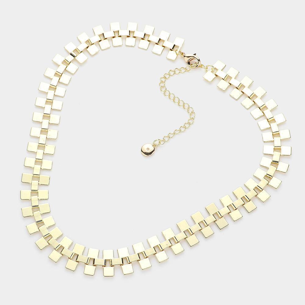 Gold Abstract Flat Metal Chain Necklace - Jewelry Store by Erik Rayo