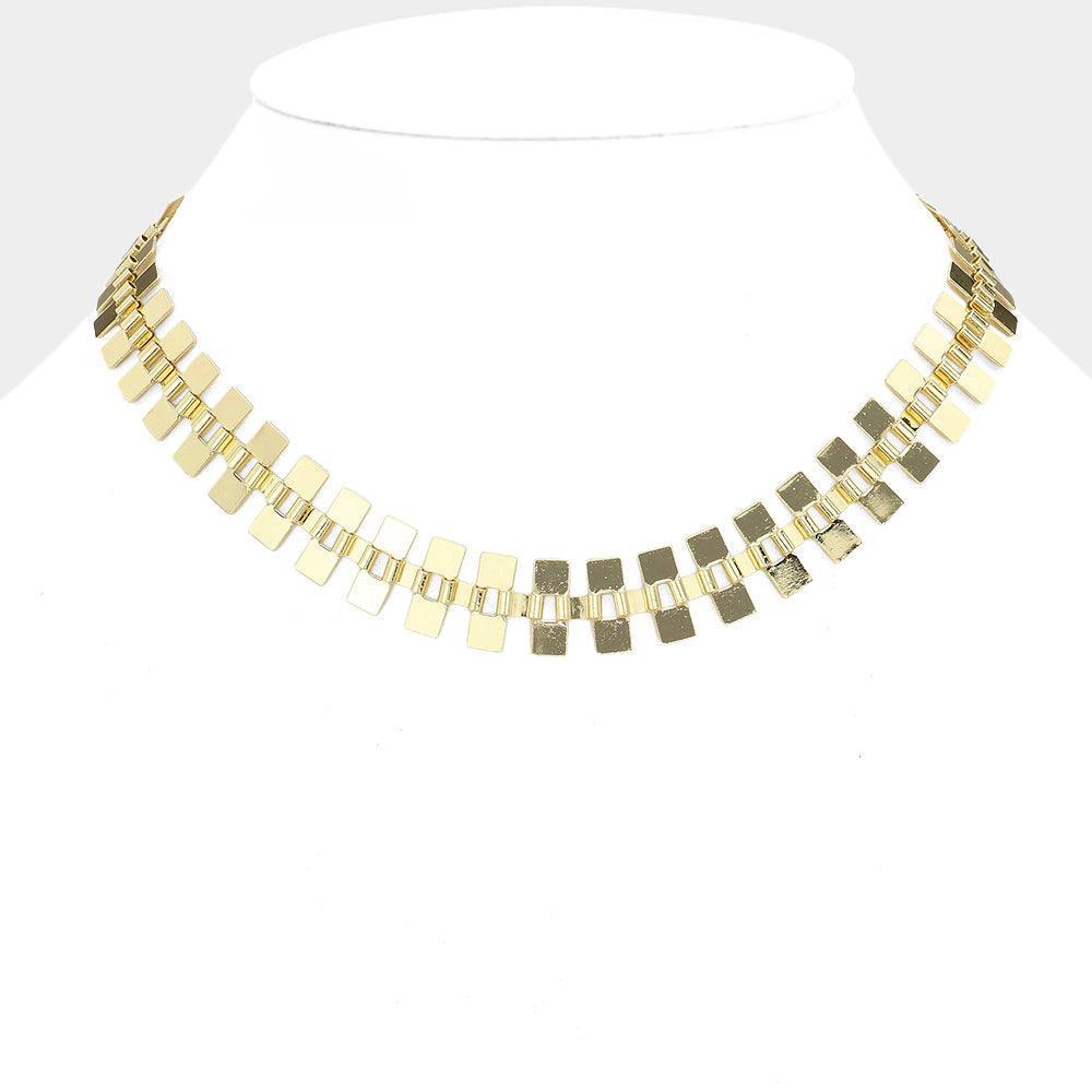 Gold Abstract Flat Metal Chain Necklace - Jewelry Store by Erik Rayo