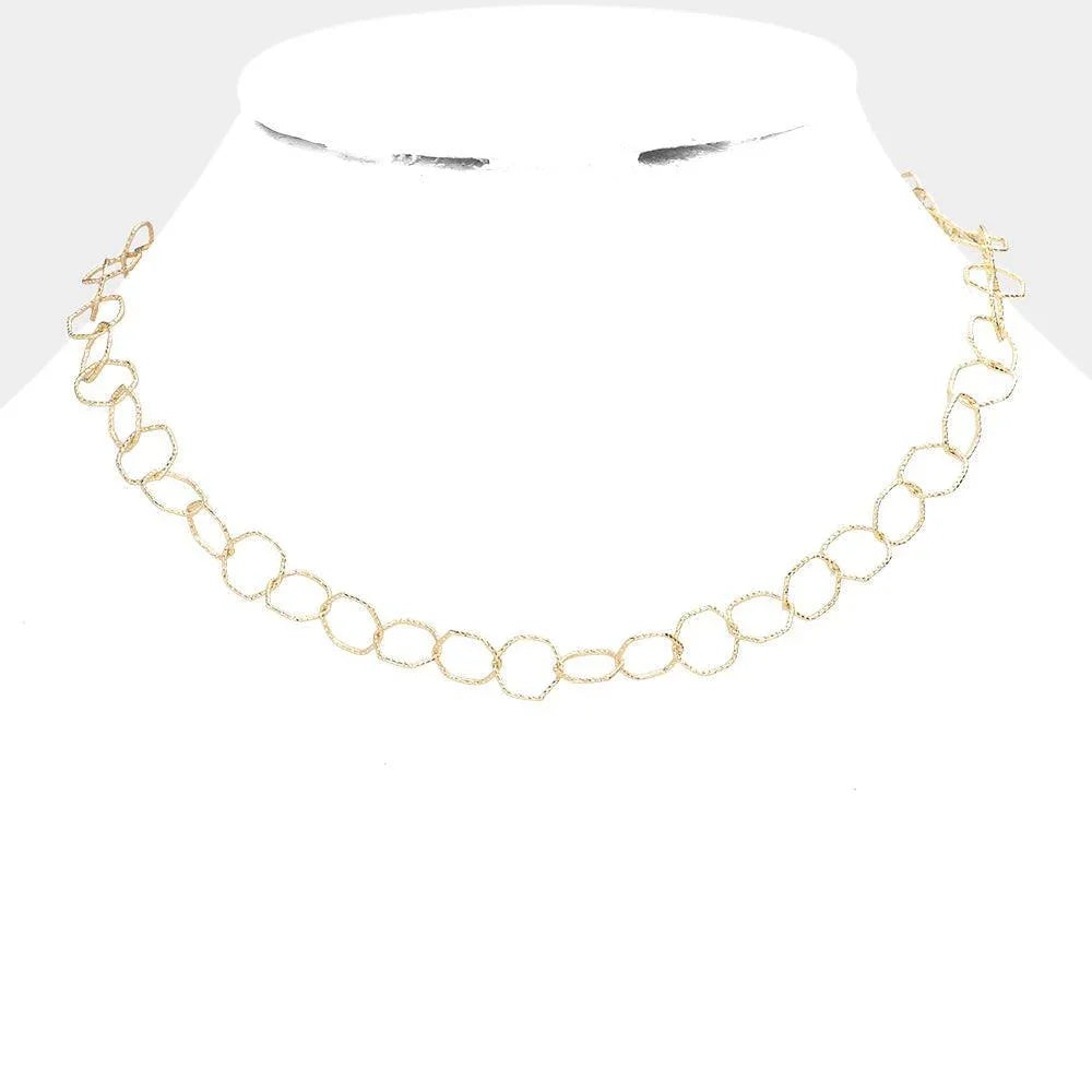 Gold Geometric Brass Metal Open Hexagon Link Necklace - Jewelry Store by Erik Rayo