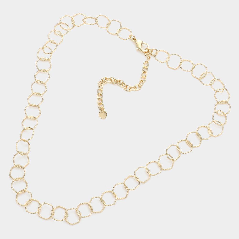 Gold Geometric Brass Metal Open Hexagon Link Necklace - Jewelry Store by Erik Rayo