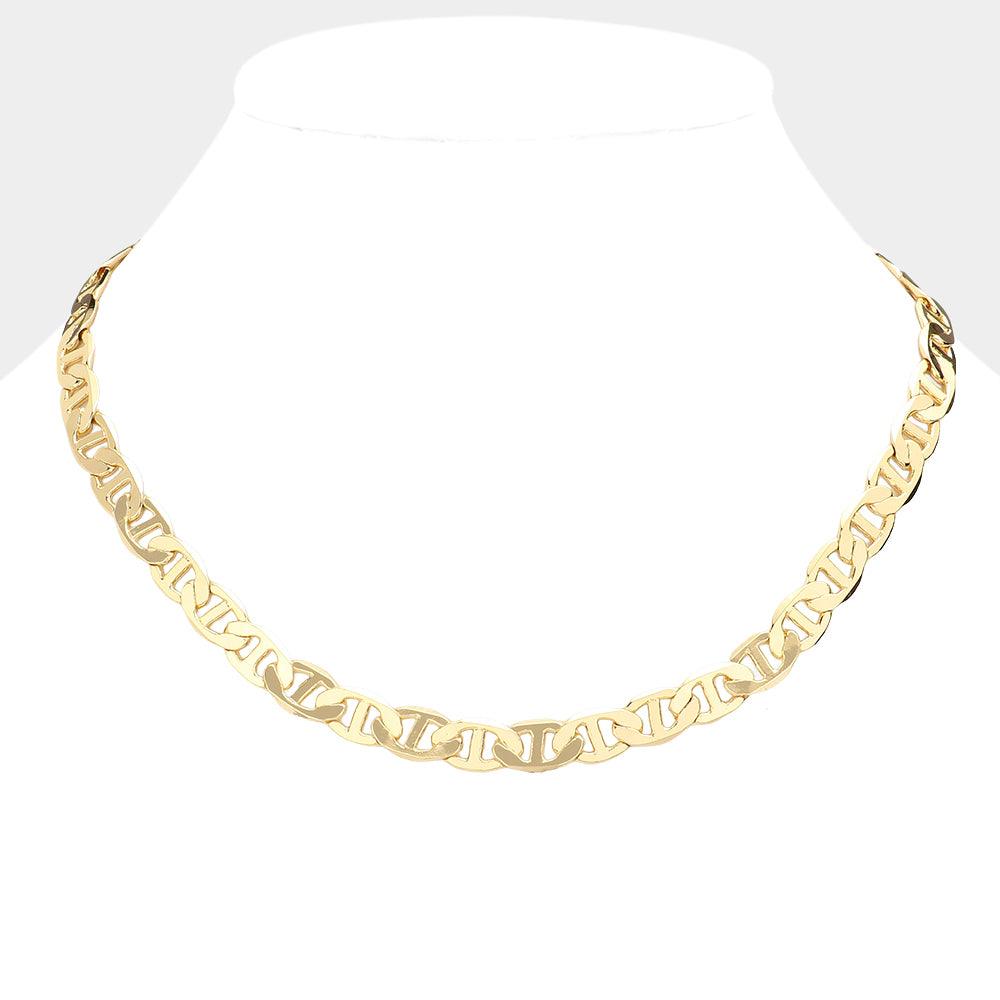 Gold Gold Plated 18 Inch 8mm Mariner Metal Chain Necklace