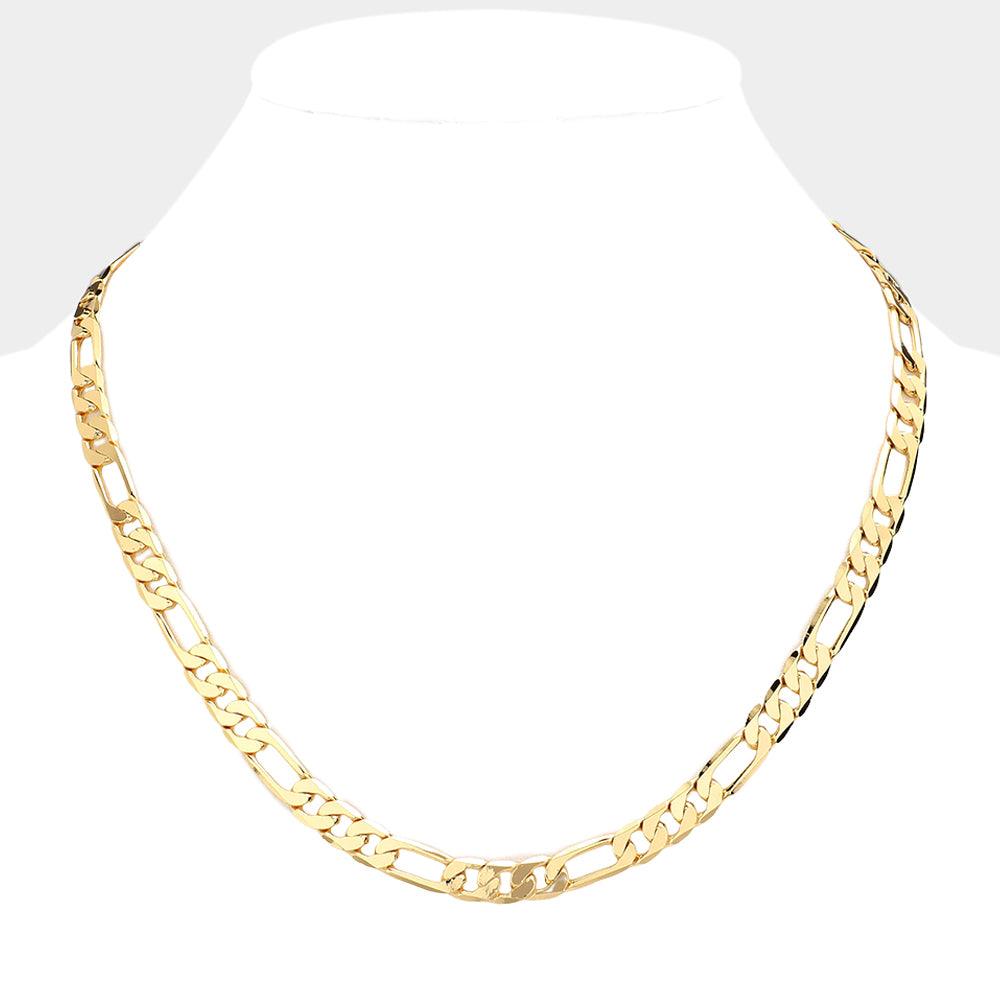 Gold Gold Plated 20 Inch 8mm Figaro Metal Chain Necklace