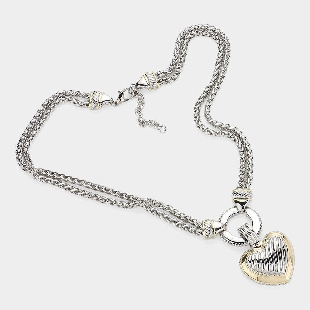 Chunky Two Tone Metal Heart Pendant Necklace - Jewelry Store by Erik Rayo