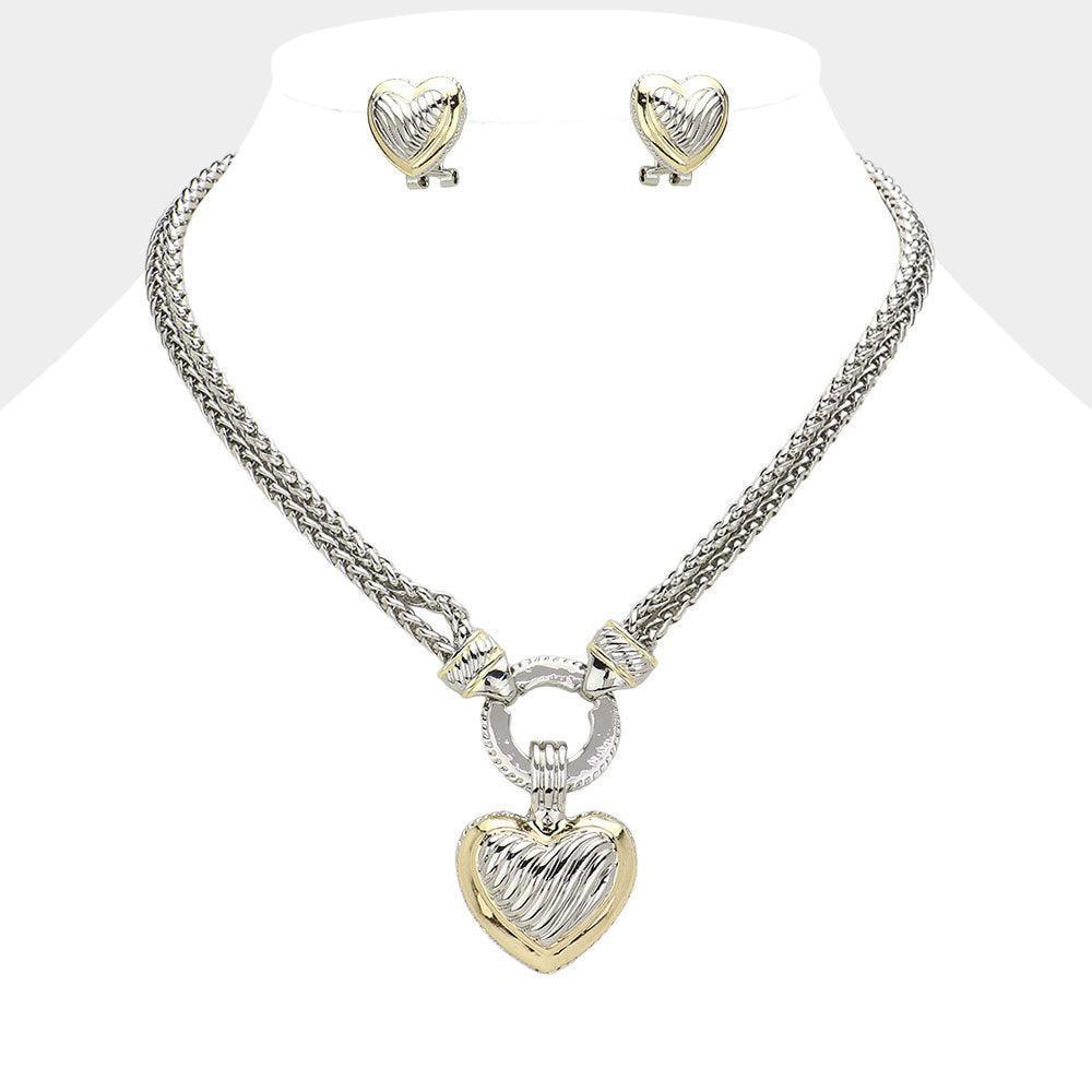 Chunky Two Tone Metal Heart Pendant Necklace - Jewelry Store by Erik Rayo