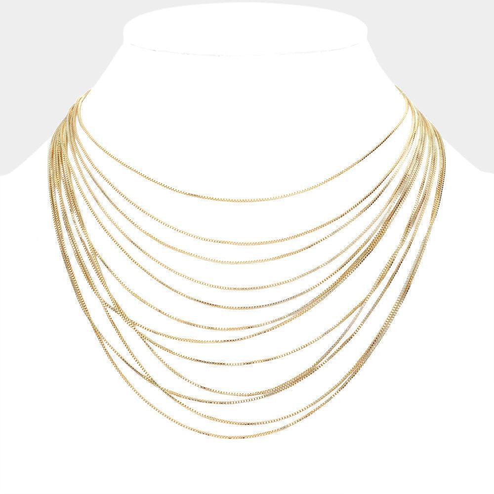 Gold Brass Metal Chain Multi Layered Bib Necklace - Jewelry Store by Erik Rayo