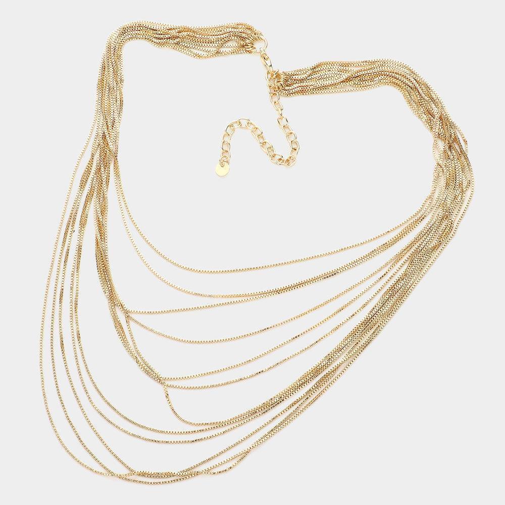 Gold Brass Metal Chain Multi Layered Bib Necklace - Jewelry Store by Erik Rayo